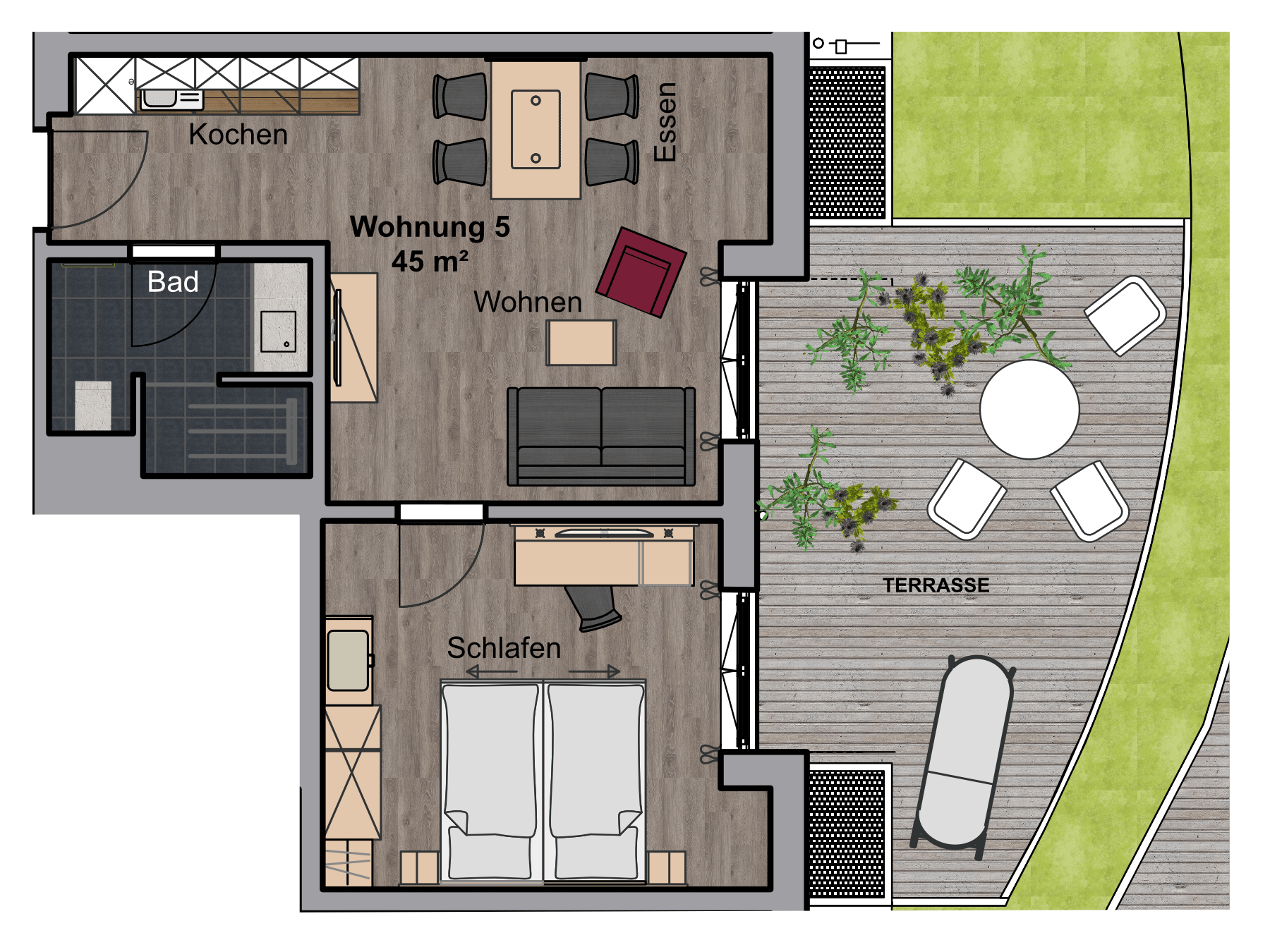 Ansicht Apartment Nr. 5, Boardinghouse Karlsdorf-Neuthard