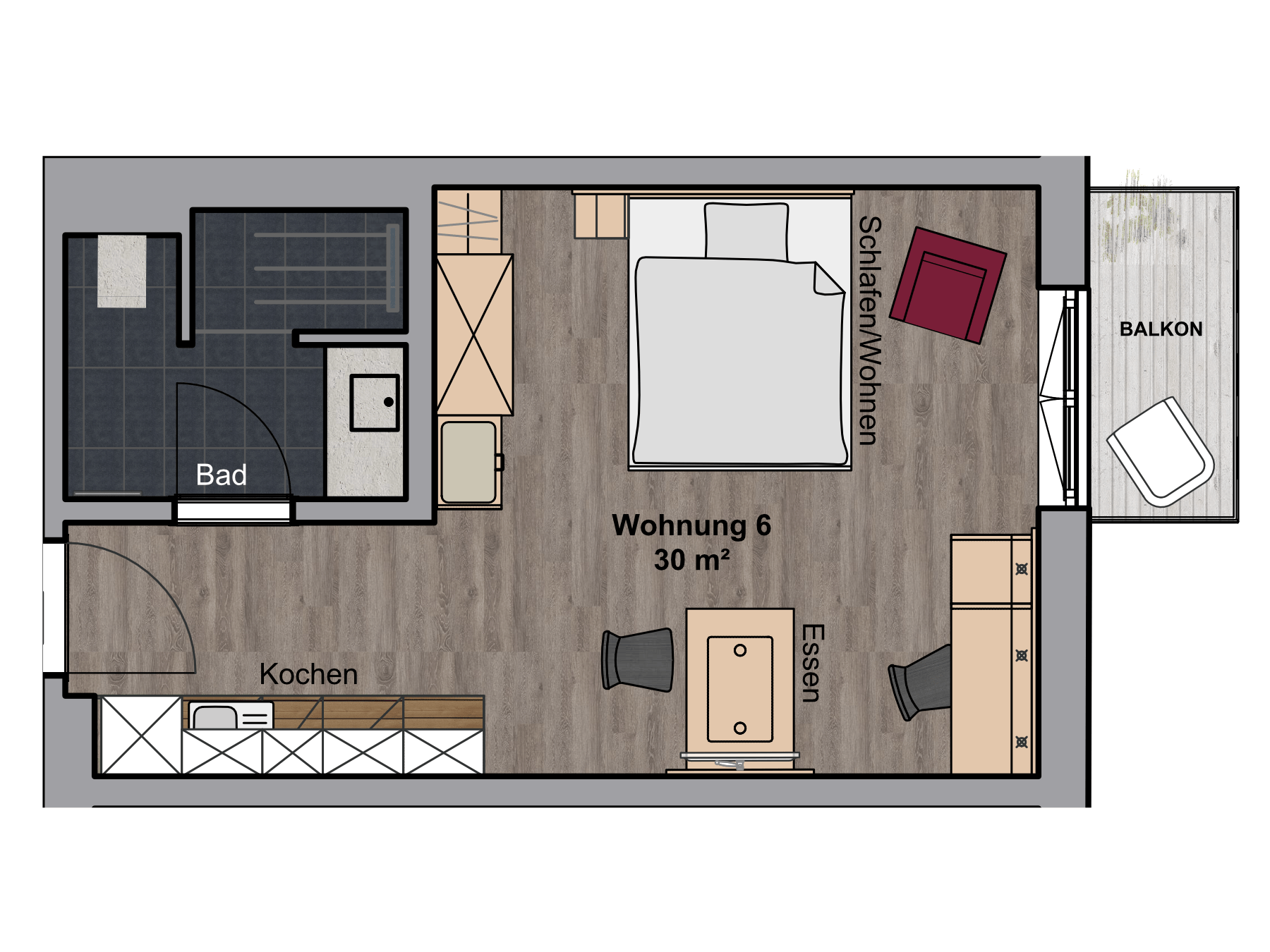Ansicht Apartment Nr. 6, Boardinghouse Karlsdorf-Neuthard