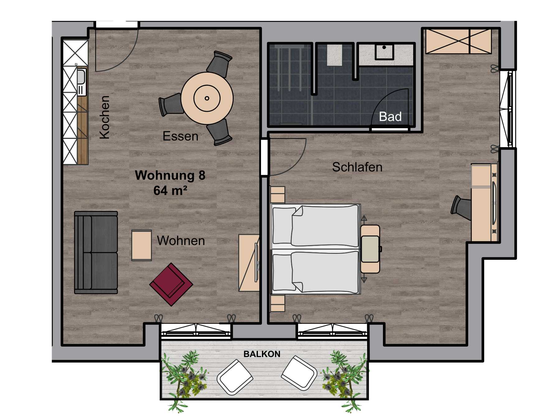 Ansicht Apartment Nr. 8, Boardinghouse Karlsdorf-Neuthard