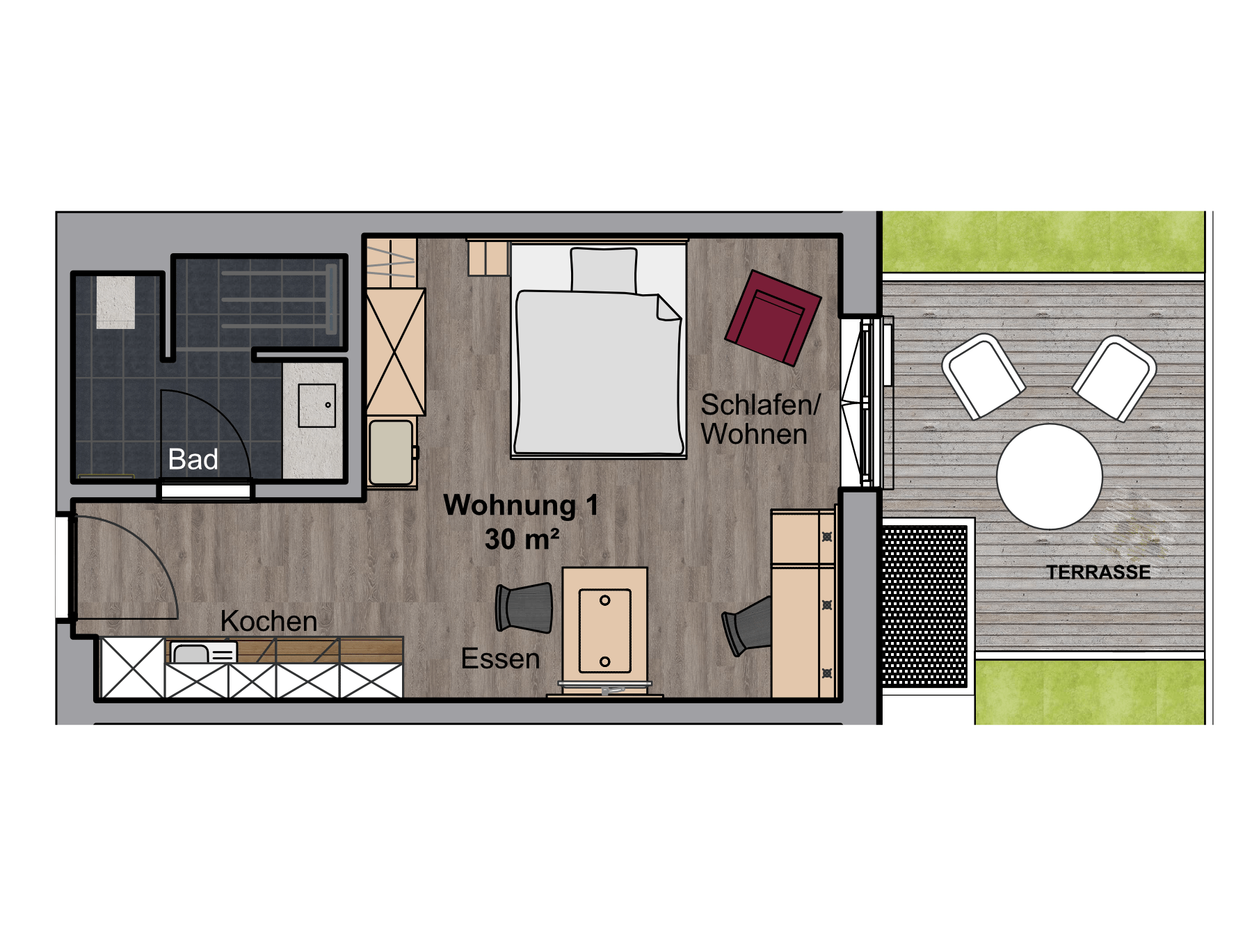 Ansicht Apartment Nr. 1, Boardinghouse Karlsdorf-Neuthard