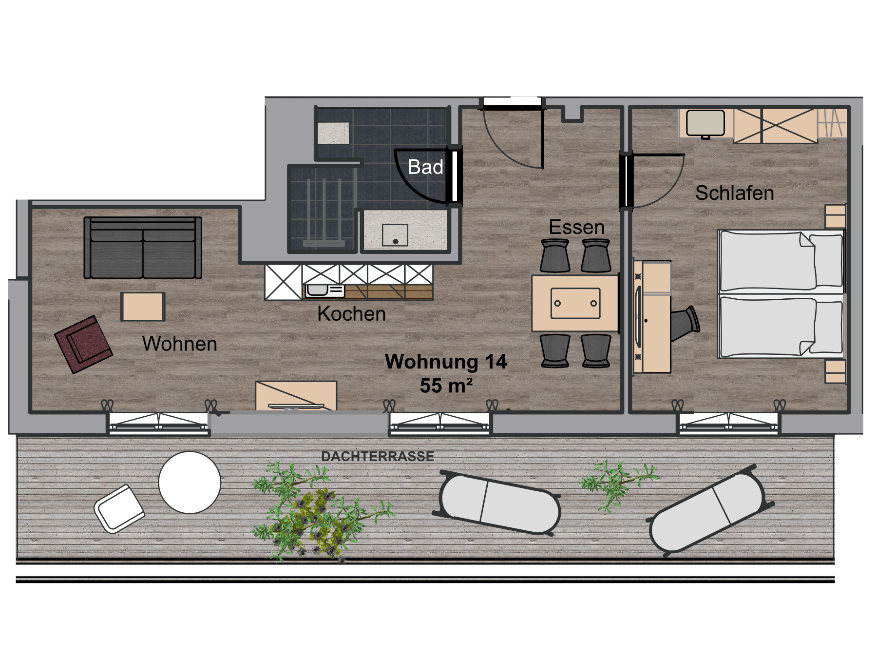 Ansicht Apartment Nr. 14, Boardinghouse Karlsdorf-Neuthard