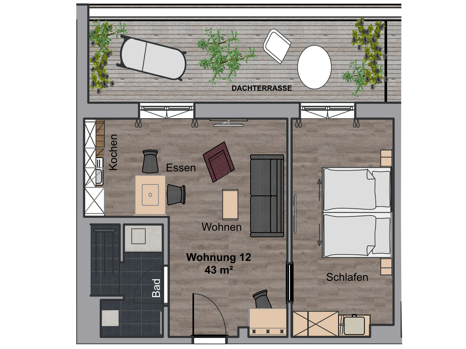Ansicht Apartment Nr. 12, Boardinghouse Karlsdorf-Neuthard