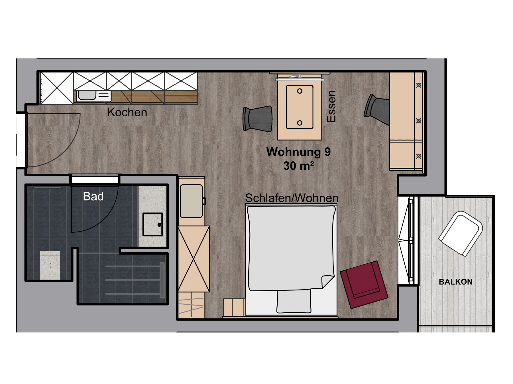 Ansicht Apartment Nr. 9, Boardinghouse Karlsdorf-Neuthard