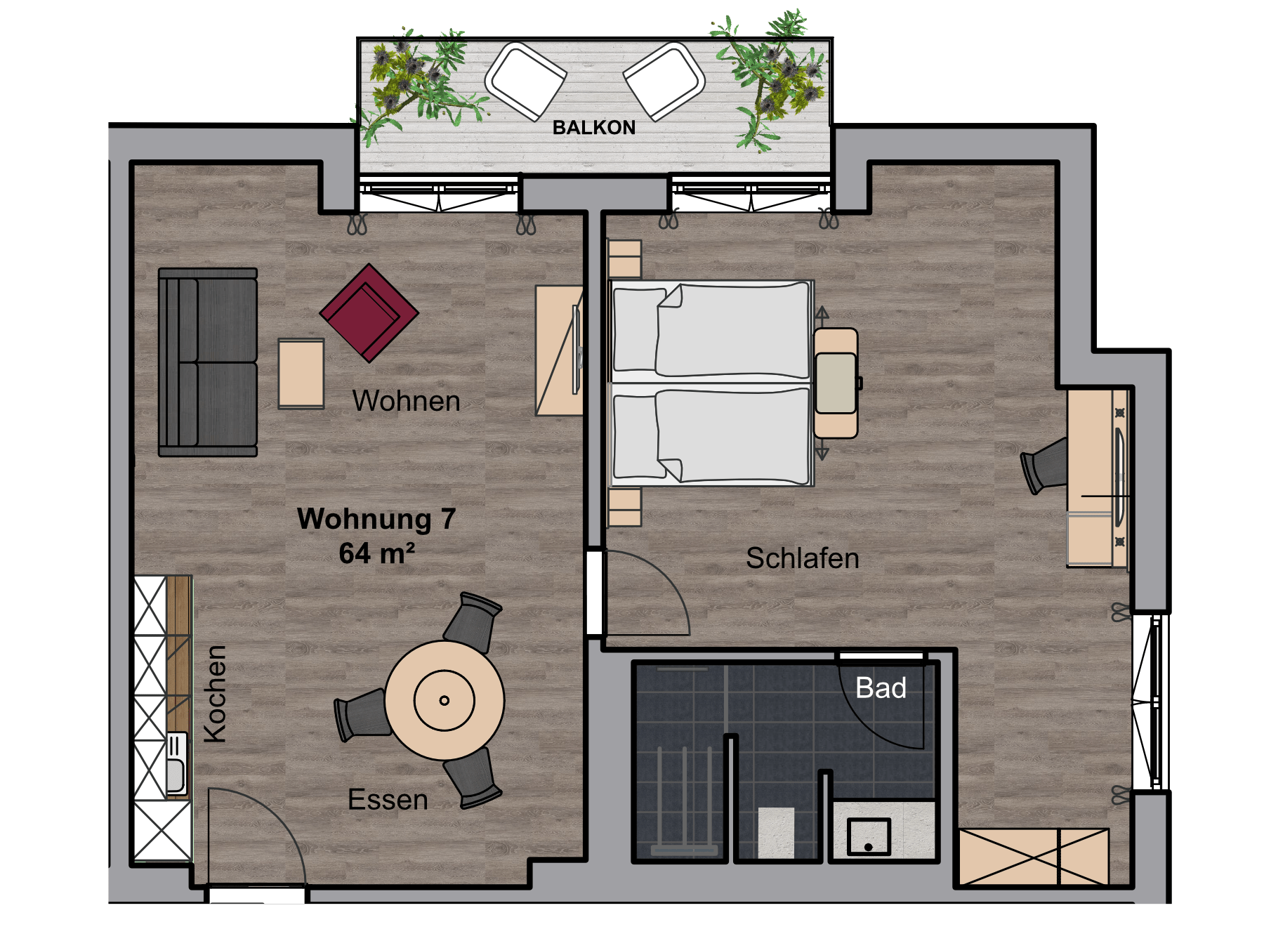 Ansicht Apartment Nr. 7, Boardinghouse Karlsdorf-Neuthard