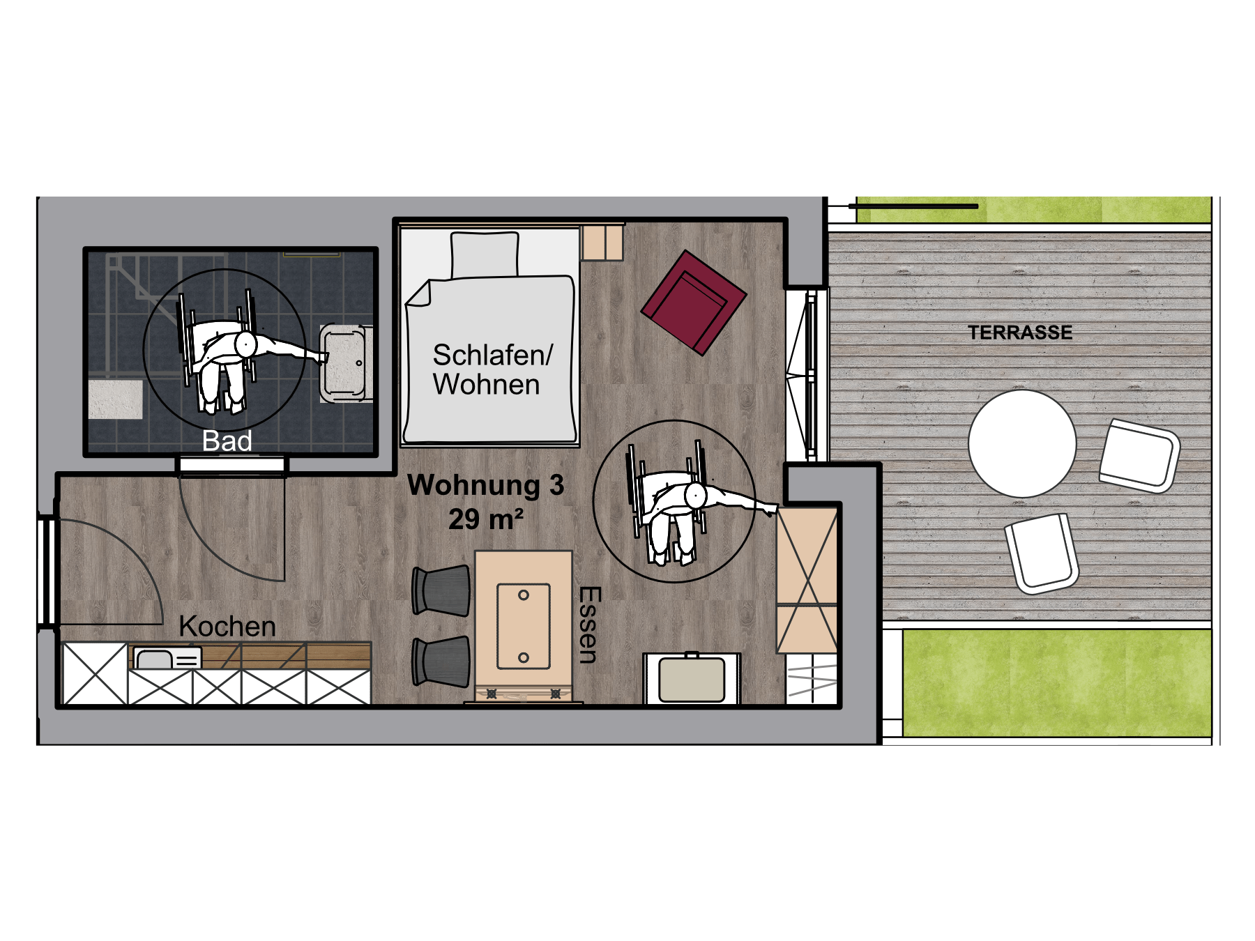Ansicht Apartment Nr. 3, Boardinghouse Karlsdorf-Neuthard