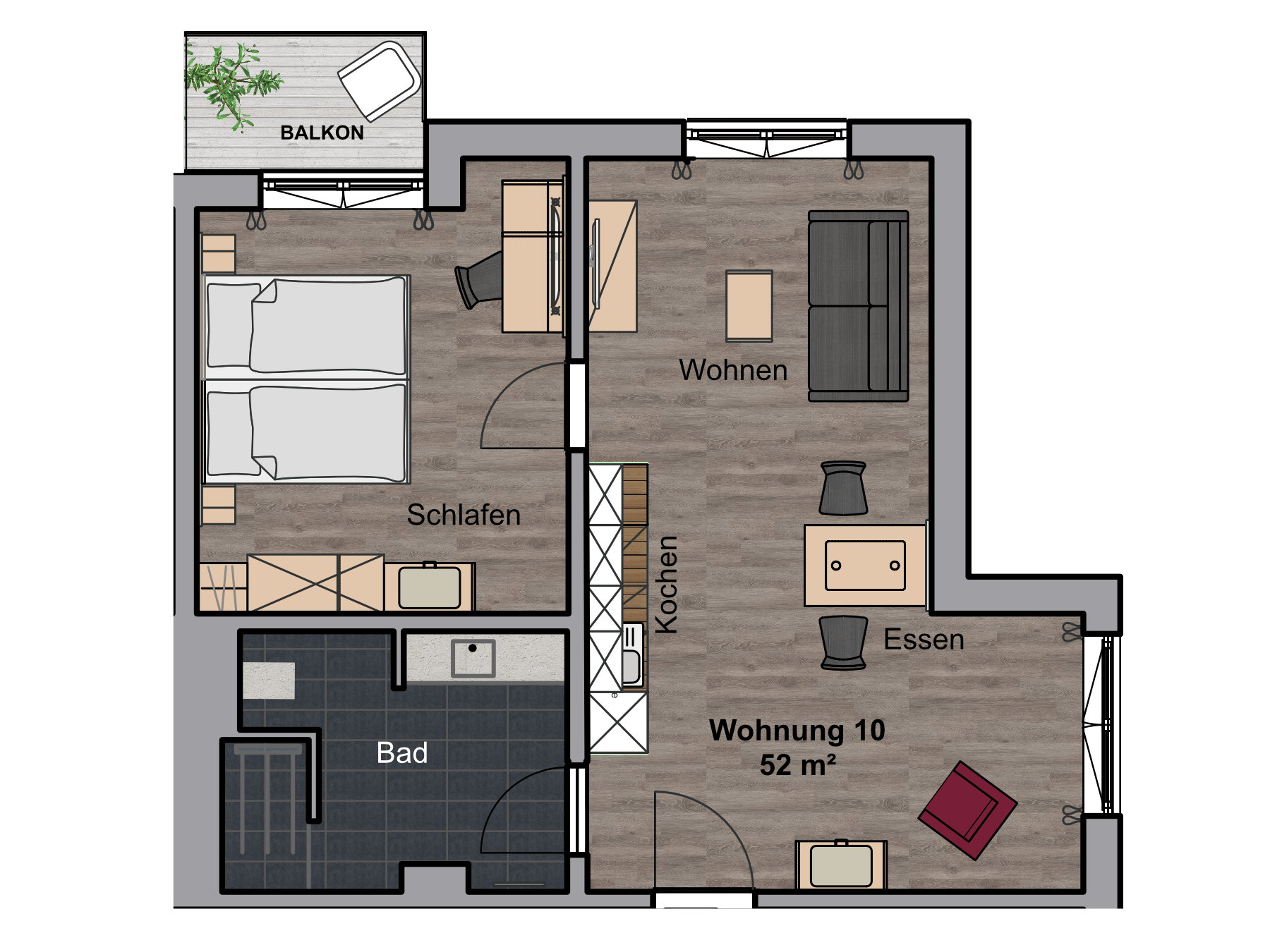 Ansicht Apartment Nr. 10, Boardinghouse Karlsdorf-Neuthard