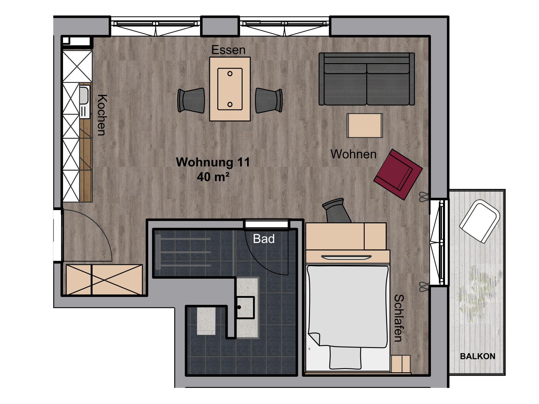 Ansicht Apartment Nr. 11, Boardinghouse Karlsdorf-Neuthard